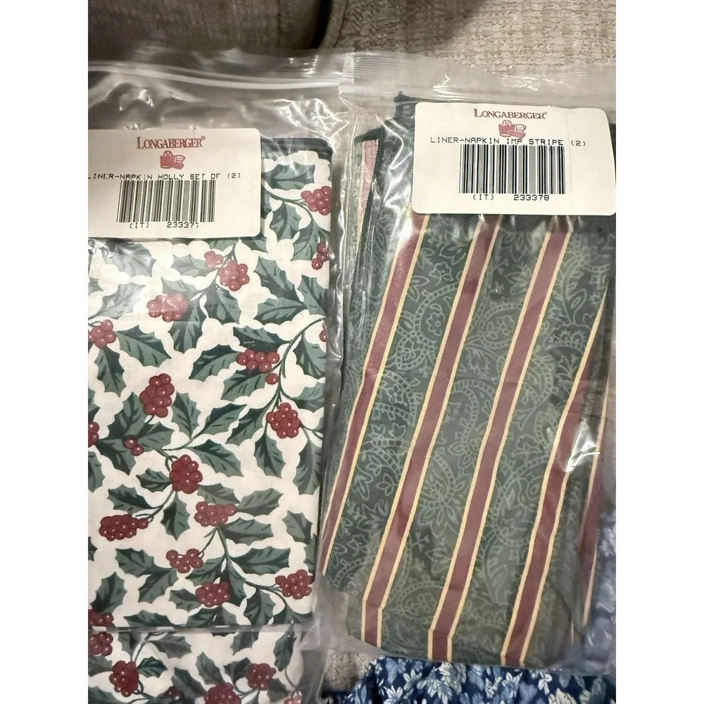 Longaberger Lot Of Holly Berry & Imp Stripe - Liners, Napkins, Table Runner
